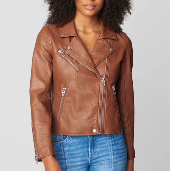 NWOT Blank NYC Faux Leather Moto Jacket, Cognac, Sz M - Picture 1 of 10